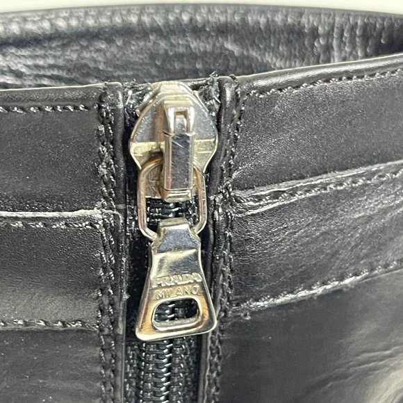 Prada | Black Leather Buckle Kitten Heel Boots - Picture 7 of 10